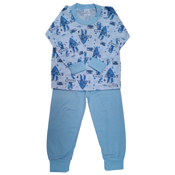 0336 Pijama Comprido Azul Claro Robô 1,2